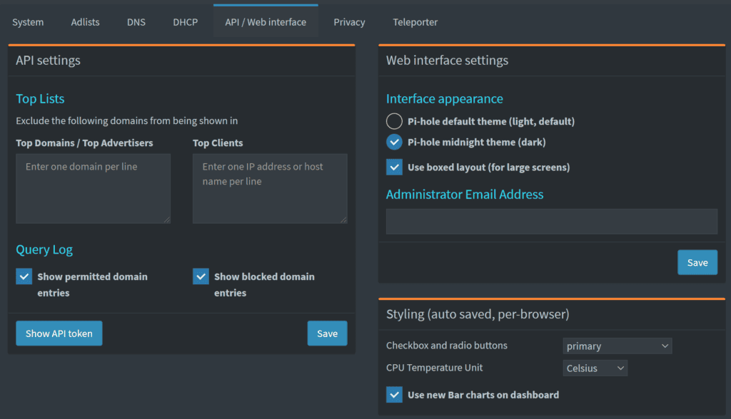 API Key in the Pi-hole web interface