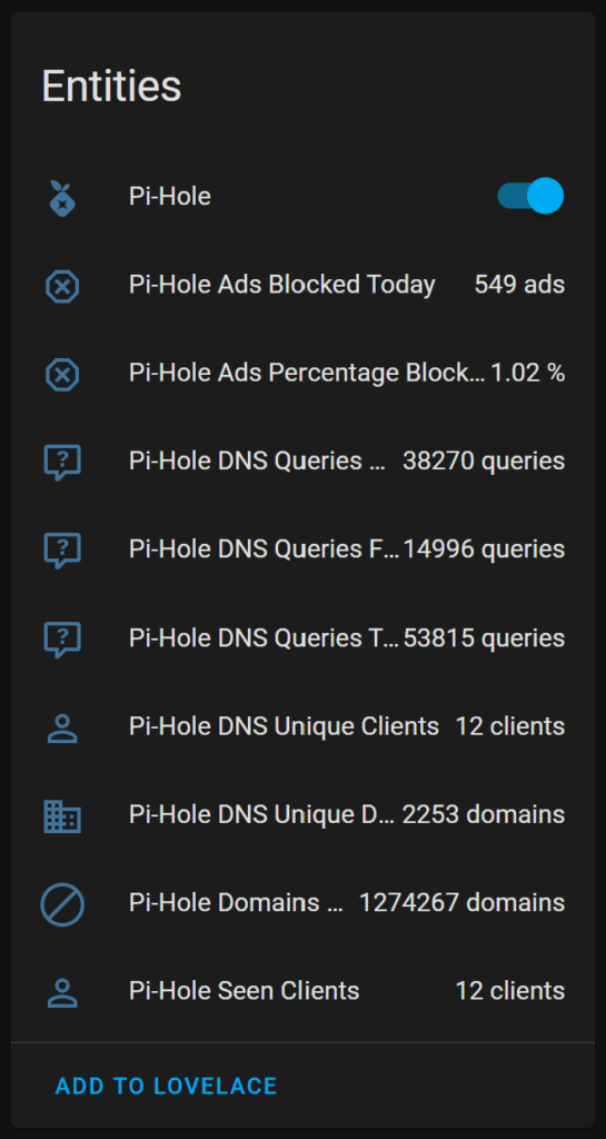 Pi-hole sensors and switches in Home Assistant