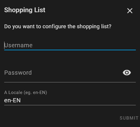 Setting up the username and password for Bring! in Home Assistant