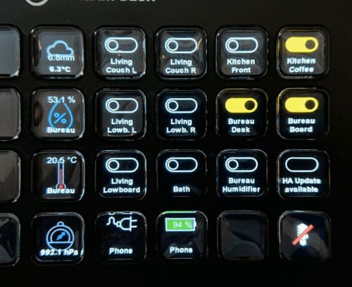 Home Assistant switches and sensors on an Elgato Stream Deck.