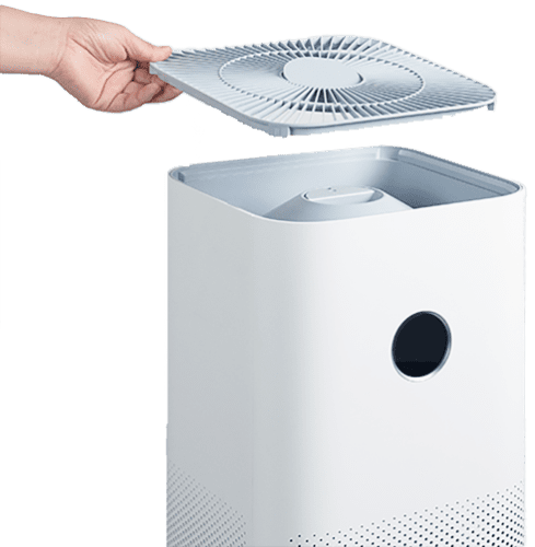 A hand removing the fan-grill of the Xiaomi Smart Air Purifier 4