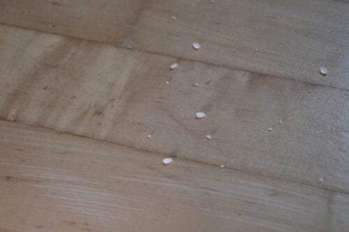 Leftover flour and rice on a hard wood floor after being cleaned by the Xiaomi Mi Robot Vacuum Mop 1C