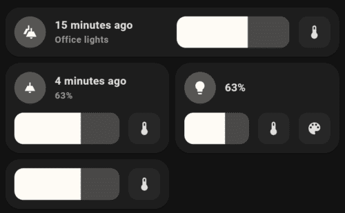 Various light cards created with Mushroom for Home Assistant