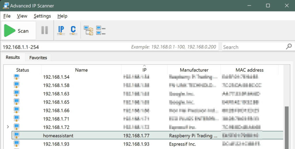 A list of clients being displayed in a router's DHCP server. The entry for homeassistant has been assigned the IP 192.169.1.77.