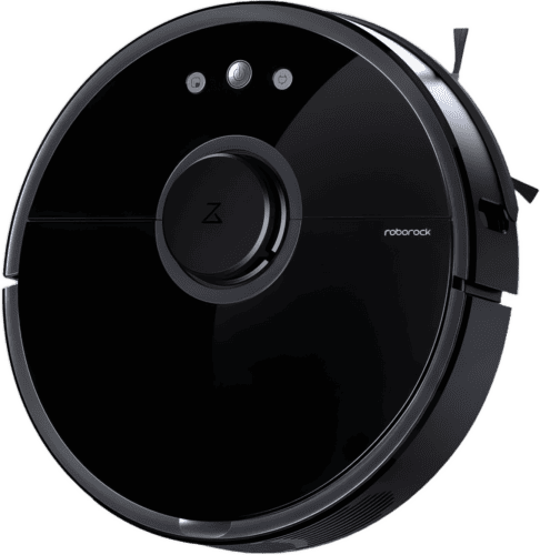 The Roborock S5 robot vacuum cleaner in black.