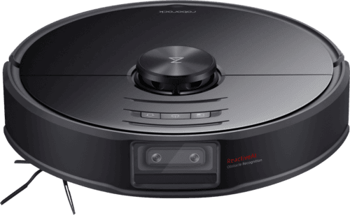 The Roborock S6 MaxV robot vacuum cleaner in black.