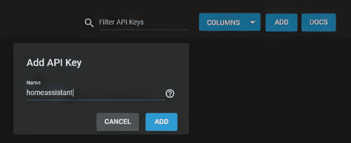 A screenshot of the TrueNAS CORE/SCALE interface showing how an API key is created.