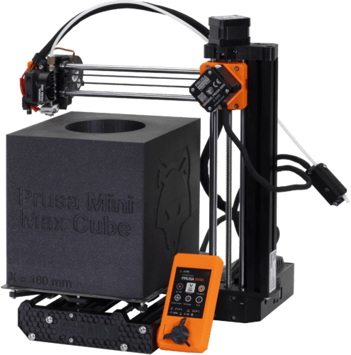 The Prusa MINI+, a compact FDM 3D printer.