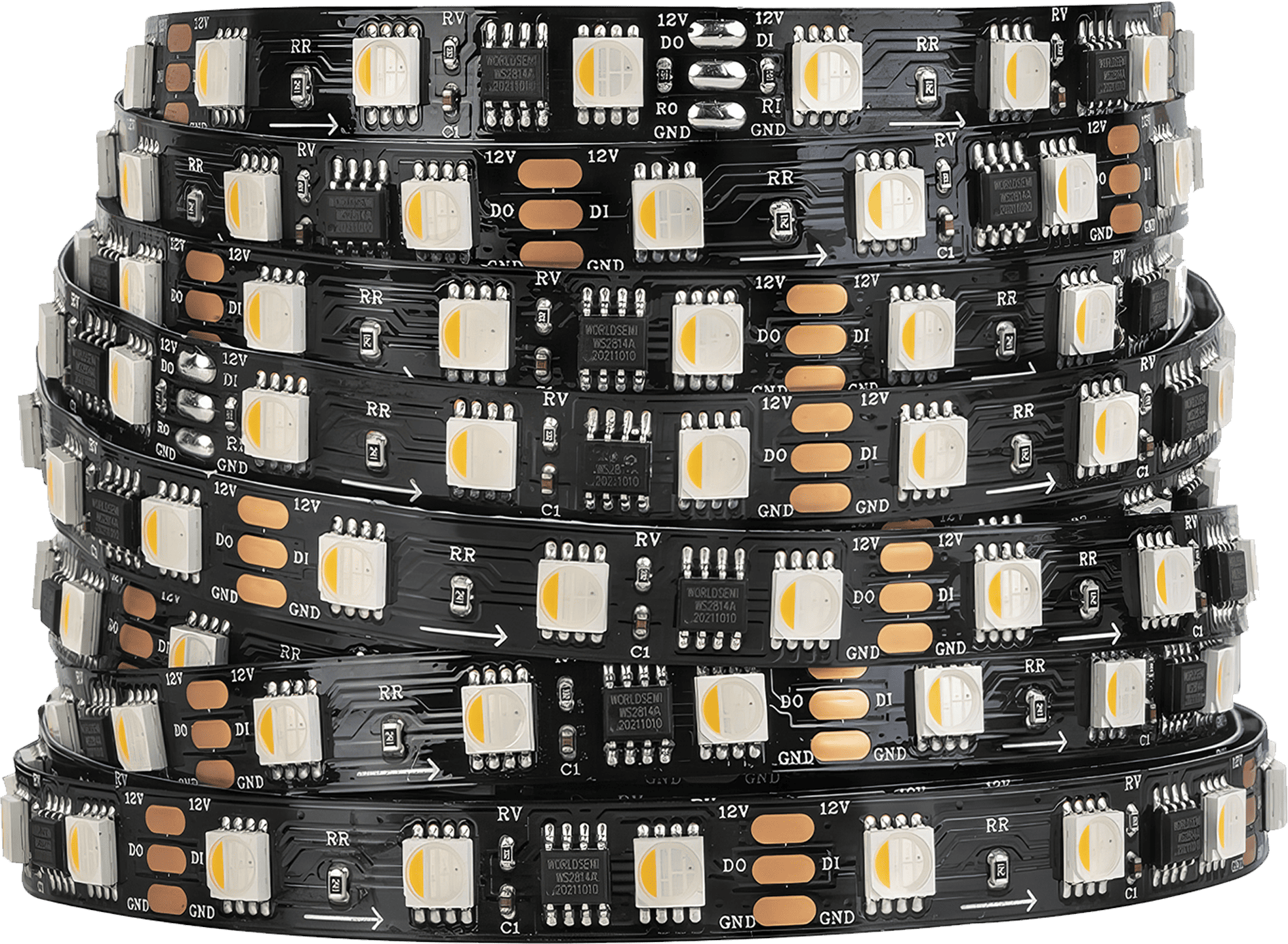 A close-up image of the BTF-LIGHTING SK6812 LED Strip, showcasing its individual and versatile RGB and white chips for customisable lighting effects.