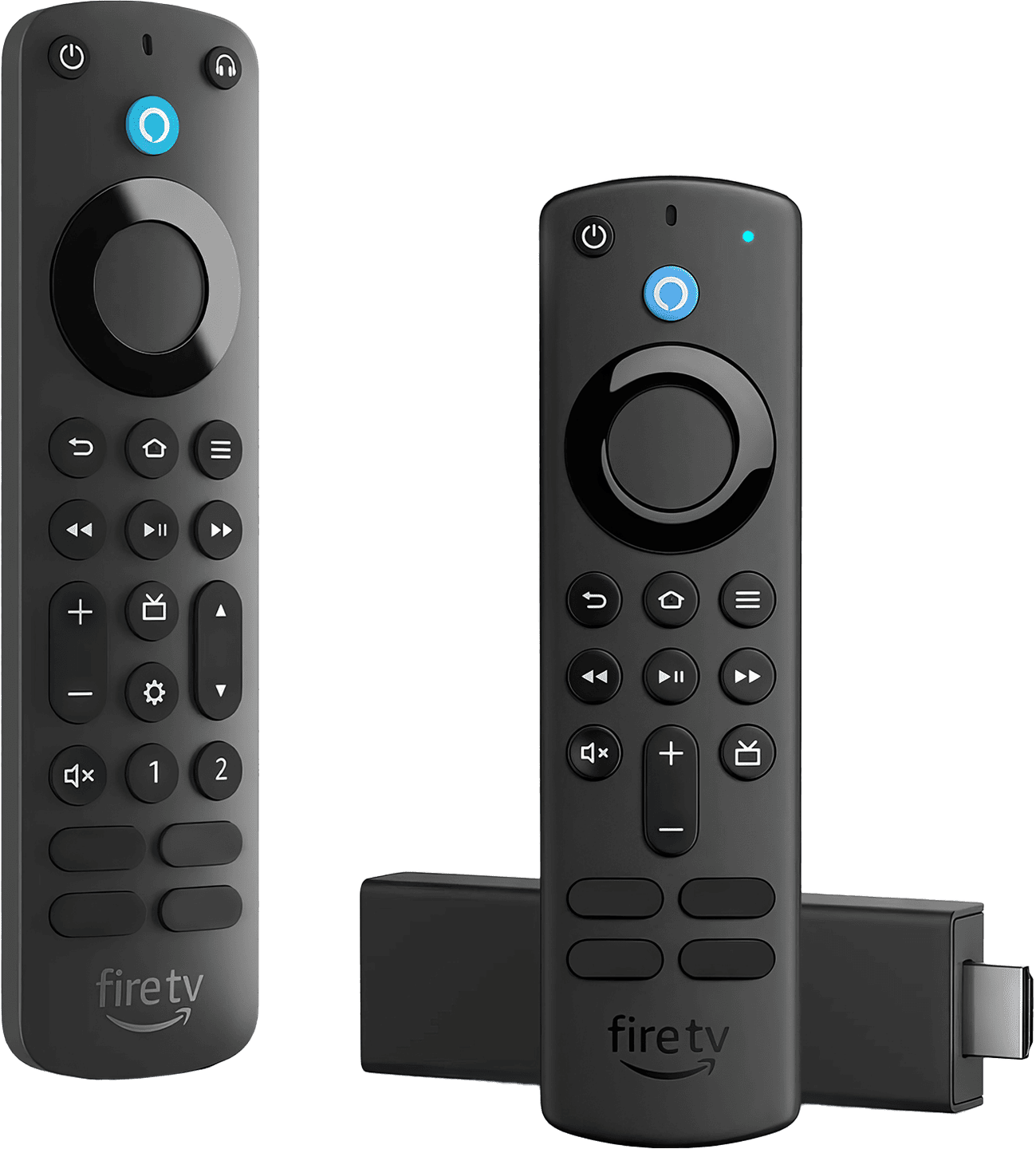A sleek Fire TV Stick 4K with Alexa Voice Remote Pro, offering an enhanced cinematic experience with backlit buttons, 4K Ultra HD visuals, and immersive Dolby Atmos audio.