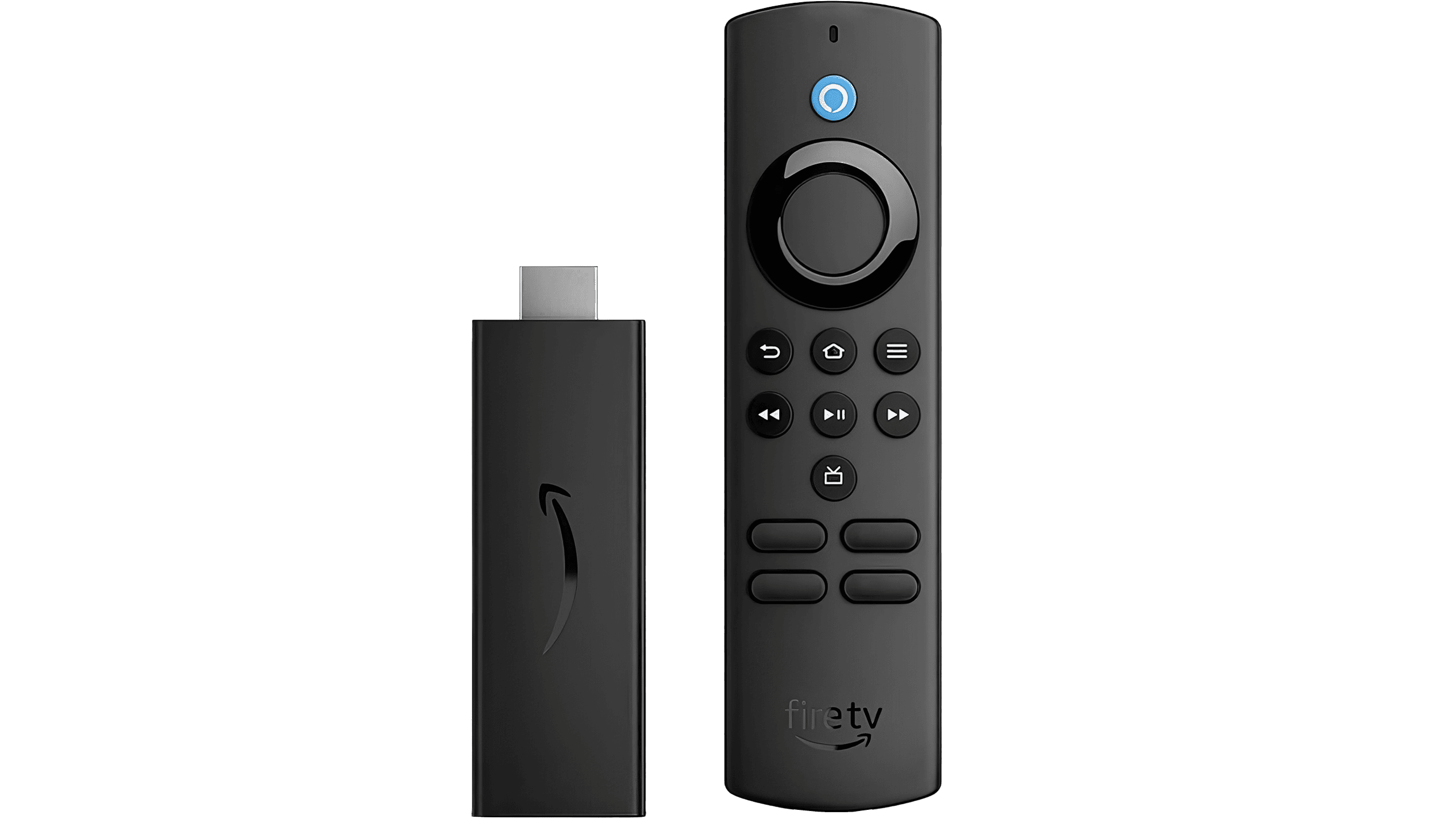 An Amazon Fire TV Stick Lite, a budget-friendly streaming device with Full HD quality and Alexa Voice Remote Lite for easy voice-controlled navigation.