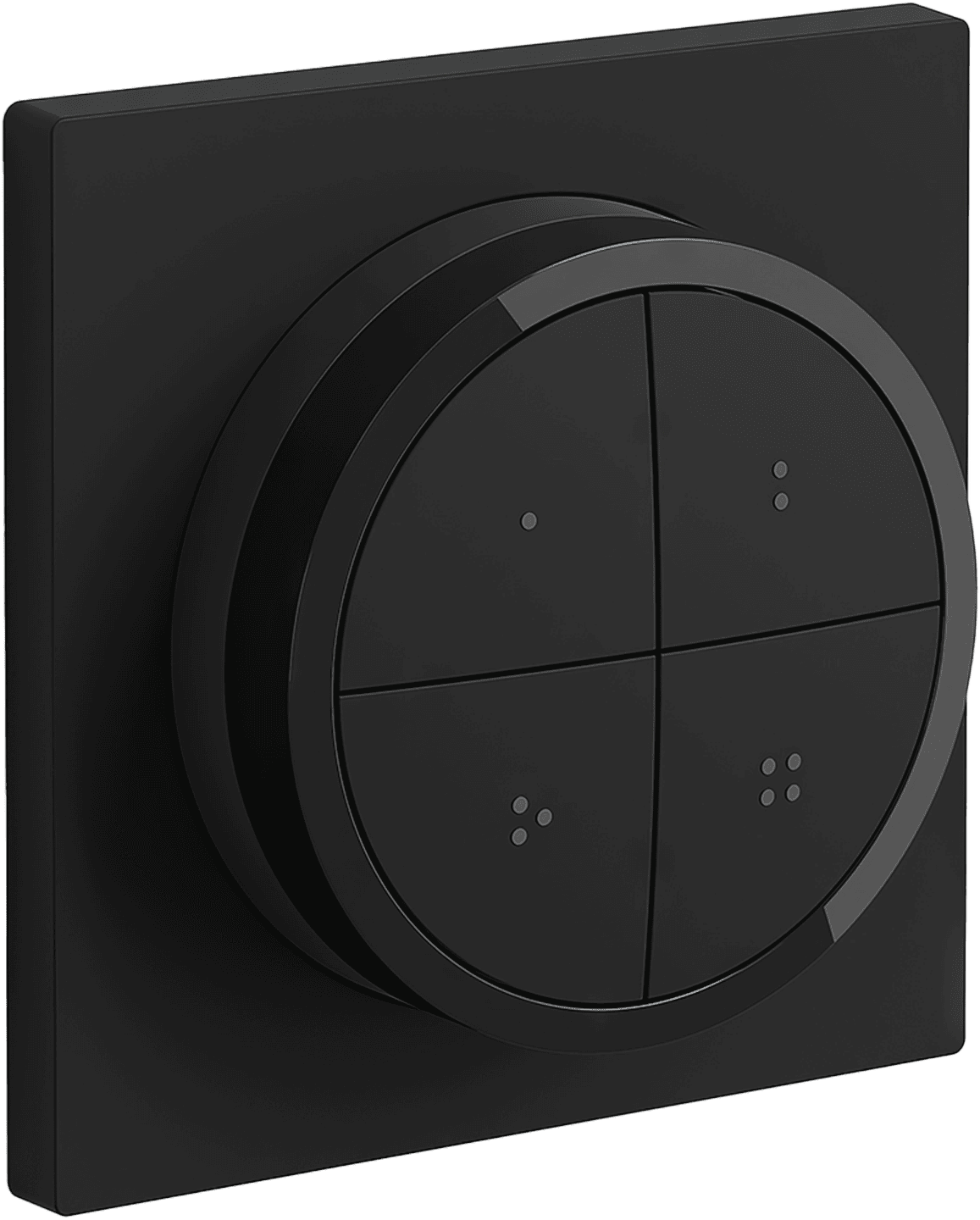A sleek black and white Hue Tap Dial Switch, designed to complement various home decors and offer flexible mounting options for convenient smart light control.