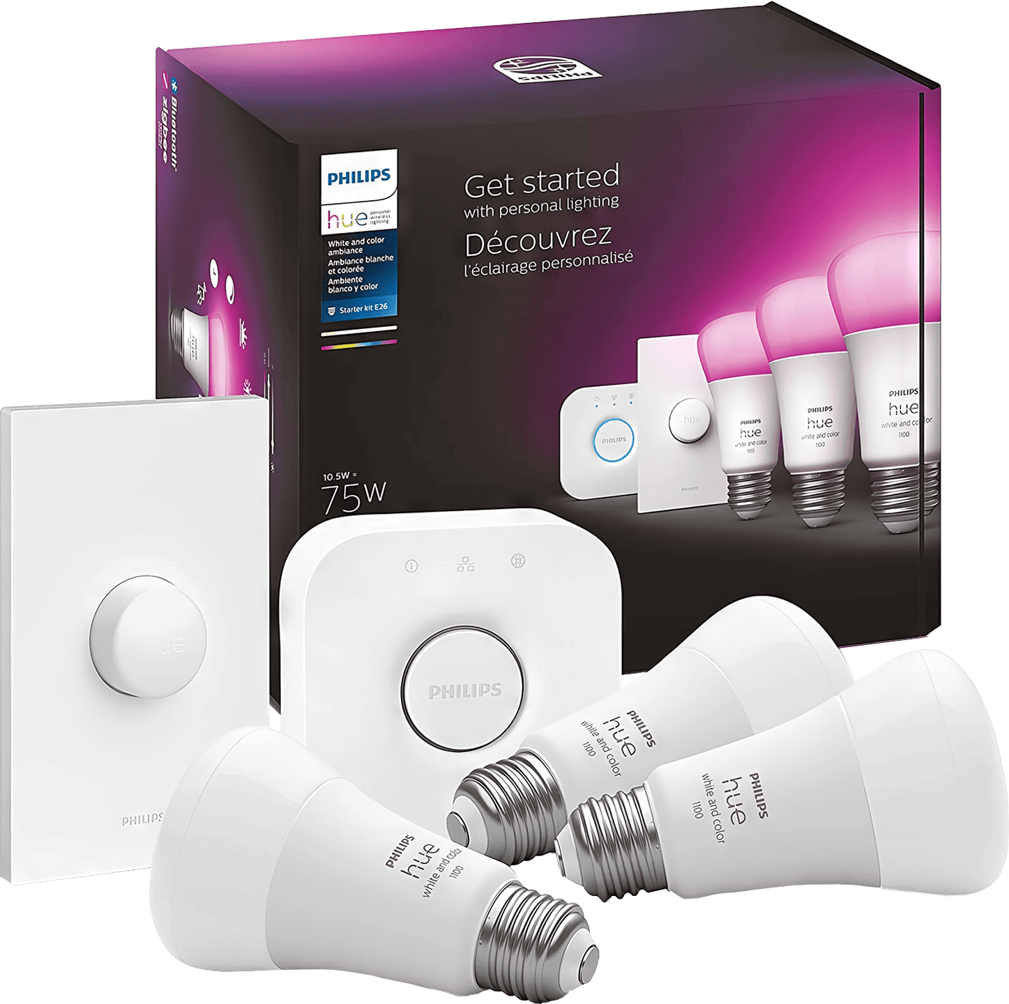 Philips Hue White and Color Ambiance A19 smart bulb illuminating a room in vivid colours, offering versatile and energy-efficient lighting solutions for every home.