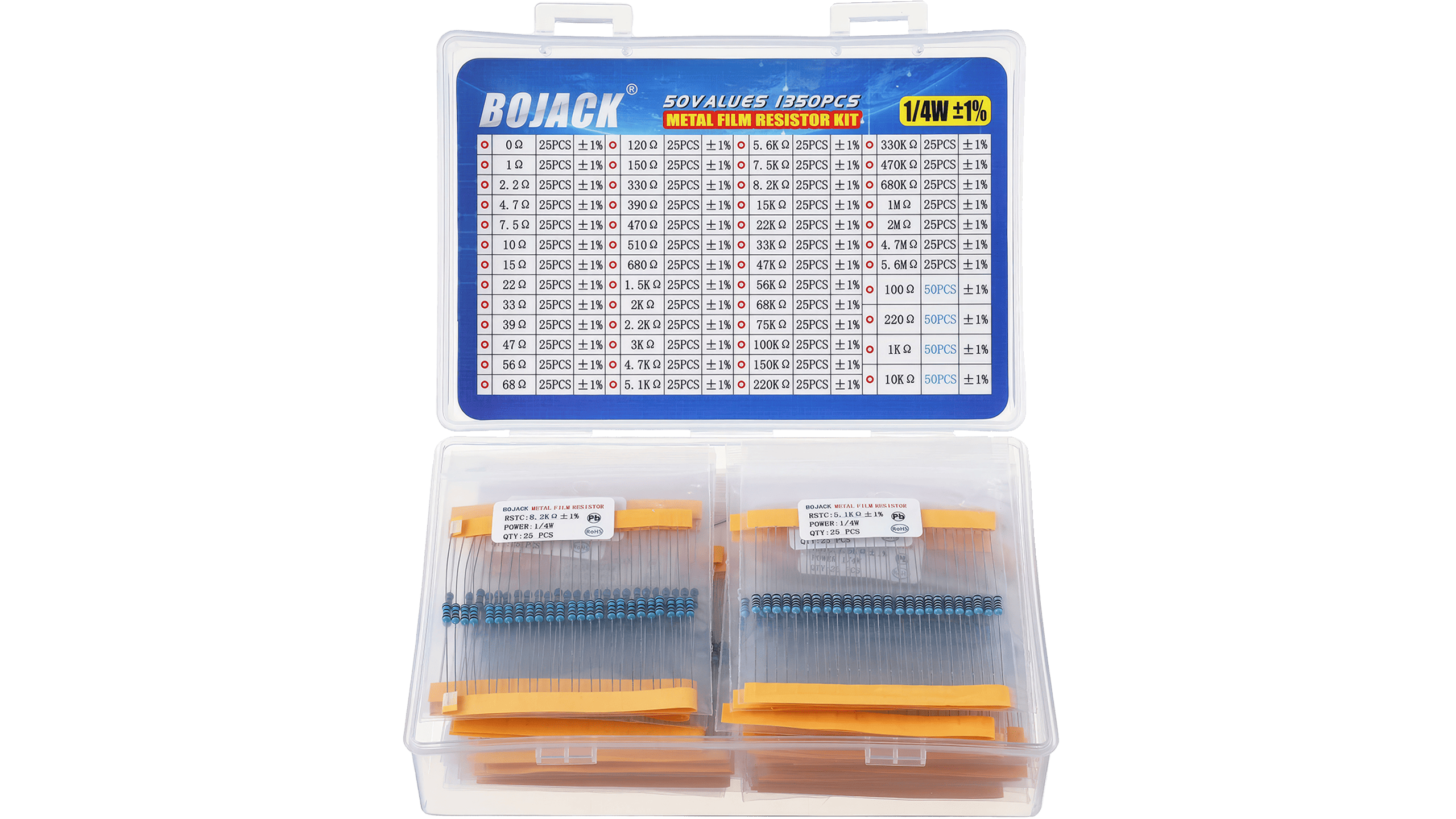 A comprehensive Resistor Kit featuring 1350 resistors of various resistance values, ideal for controlling electric current in different circuits.