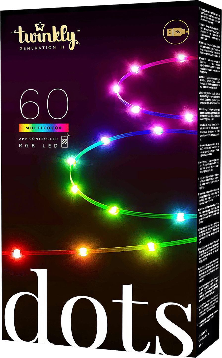 A display of Twinkly Dots smart LED lights, adding a vibrant and colourful touch to a stylish indoor space, showcasing their versatility and customisable effects.
