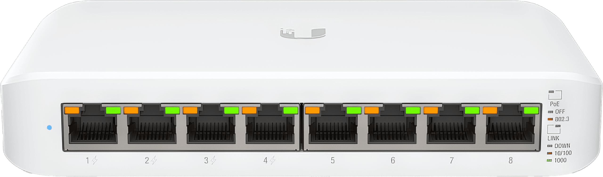 The sleek and compact Ubiquiti UniFi Switch Lite 8 PoE, featuring eight Gigabit Ethernet ports and advanced management capabilities for seamless network integration and enhanced performance.