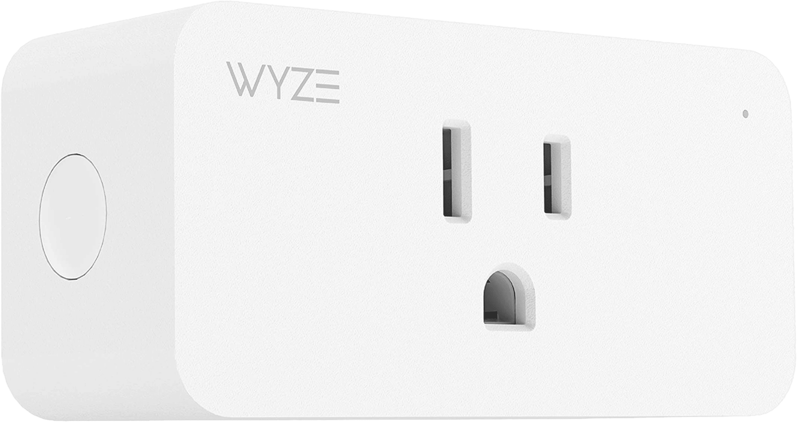 A sleek, compact Wyze Plug smart device, designed for easy control of home appliances, compatible with voice assistants and the Wyze app for remote access and scheduling.