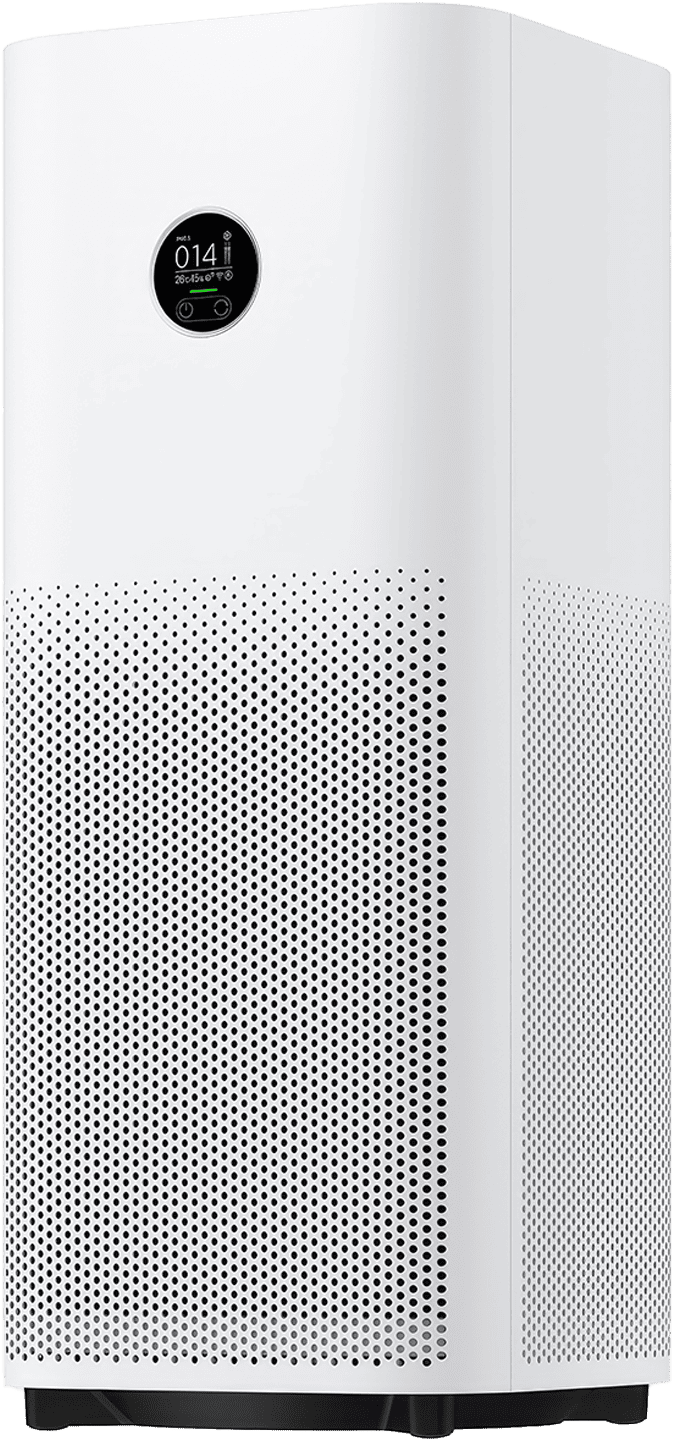 Image of the Xiaomi Smart Air Purifier 4 Pro, a high-performance device with a sleek, modern design that effectively purifies and covers a large area while eliminating odours and filtering out pet hair and pollen.