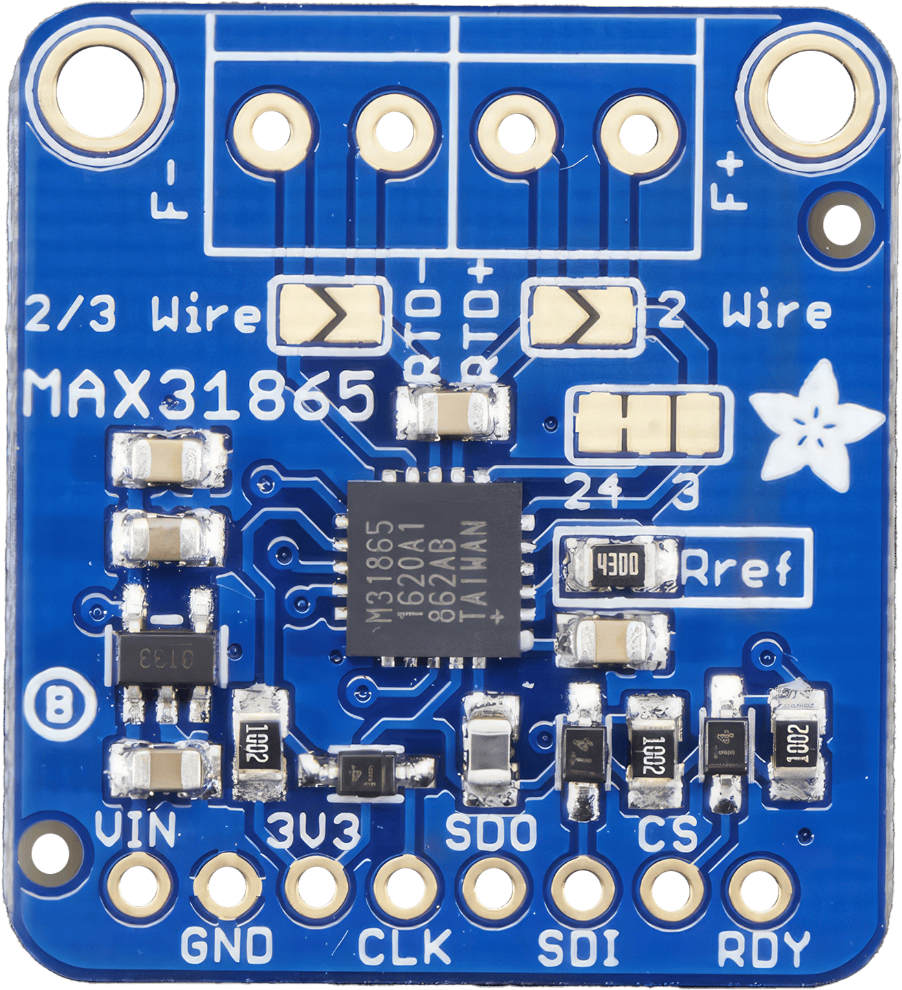 A detailed photo of the MAX31865 RTD-to-Digital Converter, displaying the intricate circuitry and high-quality build of the device, designed for precision temperature measurement.