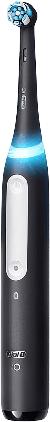 Image showing the Oral-B iO Series 4 electric toothbrush, in a sleek design with round brush heads and a light ring timer, offering advanced cleaning technology for superior oral health.