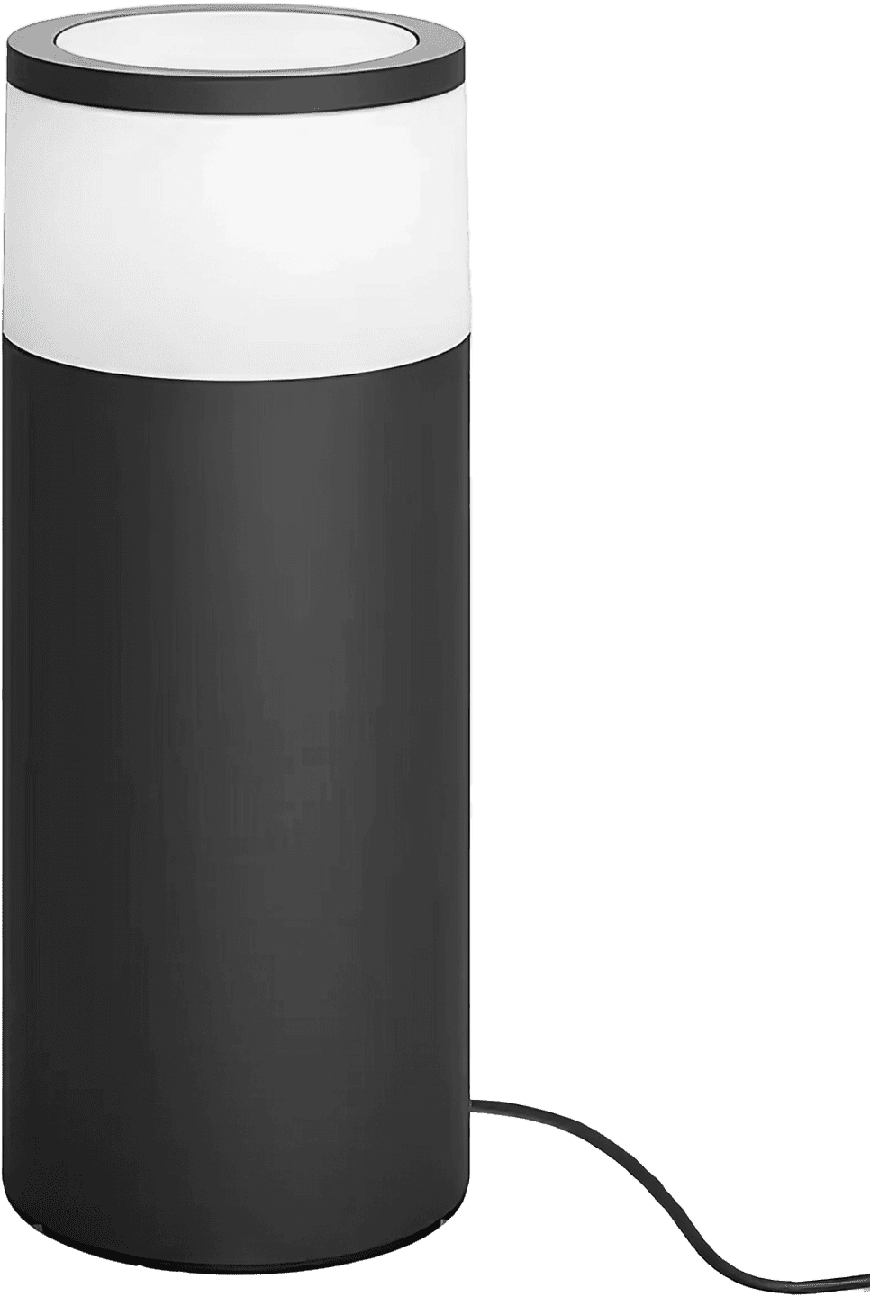 Image showing a Philips Hue Calla Outdoor bollard illuminating a dark path with a soft warm light.