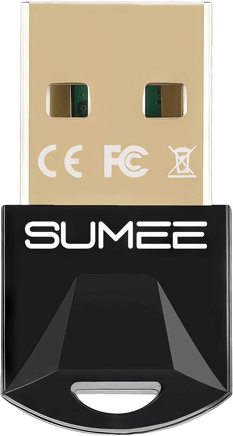 Image showing the compact and travel-friendly SUMEE BT501 USB adapter, which enables high-speed, long-range connectivity with a variety of Bluetooth devices.